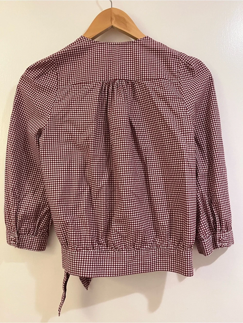 Madewell Maroon Gingham Wrap Top with Tie Waist